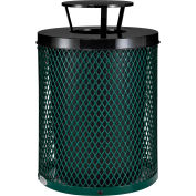 Global Industrial Outdoor Diamond Steel Trash Can With Rain Bonnet Lid, 36 Gallon, Green