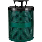 Global Industrial Thermoplastic 32 Gallon Perforated Receptacle w/Rain Bonnet Lid - Green