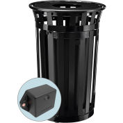 Global Industrial™ TrashTalk™ Outdoor Slatted Trash Can w/Door & Flat Lid, 36 Gal., Black