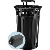 Global Industrial™ TrashTalk™ Outdoor Slatted Trash Can w/Door & Rain Lid, 36 Gal., Black