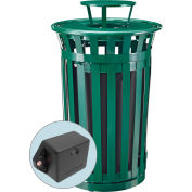Global Industrial TrashTalk Outdoor Slatted Trash Can w/Door & Rain Lid, 36 Gal., Green