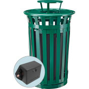 Global Industrial™ TrashTalk™ Outdoor Slatted Trash Can w/Door & Rain Lid, 36 Gal., Green