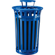 Global Industrial&#153; Outdoor Slatted Recycling Can w/Access Door & Rain Lid, 36 Gallon, Blue