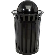Global Industrial Outdoor Steel Slatted Trash Can With Dome Lid, 36 Gallon, Black