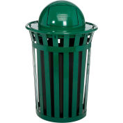 Global Industrial Outdoor Slatted Steel Trash Can With Dome Lid, 36 Gallon, Green