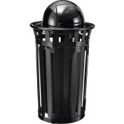 Global Industrial Outdoor Slatted Steel Trash Can W/Access Door & Dome Lid, 36 Gallon, Black