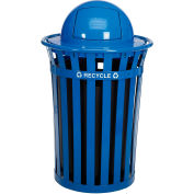 Global Industrial&#153; Outdoor Slatted Recycling Can w/Dome Lid, 36 Gallon, Blue