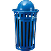 Global Industrial™ Outdoor Slatted Recycling Can w/Access Door & Dome Lid, 36 Gallon, Blue