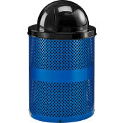 Global Industrial™ Outdoor Perforated Steel Trash Can With Dome Lid, 36 Gallon, Blue