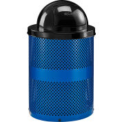 Global Industrial Outdoor Perforated Steel Trash Can With Dome Lid, 36 Gallon, Blue