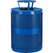Global Industrial Thermoplastic 32 Gal Perforated Recycling Receptacle w/Rain Bonnet - Blue