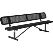 Global Industrial™ 8' Outdoor Steel Picnic Bench w/ Backrest, Perforated Metal, Black