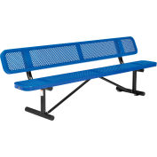 Global Industrial™ 8' Outdoor Steel Picnic Bench w/ Backrest, Perforated Metal, Blue