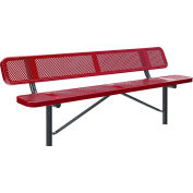 Global Industrial 8' Outdoor Steel Bench w/ Backrest, Perforated Metal, In Ground Mount, Red