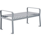 Global Industrial 4' Outdoor Steel Slat Park Bench, Backless, Gray