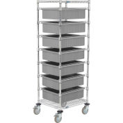 Global Industrial 21X24X69 Chrome Wire Cart With 7 6"H Grid Containers Gray