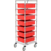Global Industrial™ Chrome Wire Cart With (7) 6"H Red Grid Containers, 21x24x69