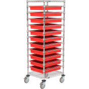 Global Industrial 21X24X69 Chrome Wire Cart With 11 3"H Grid Containers Red