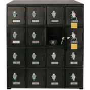 United Visual Products 16 Door Cell Phone Locker With Hasp Locks, 22"Wx16"Dx26"H, Black, Assembled
