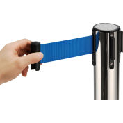 Global Industrial Crowd Control Stanchion, 39"H SS Post, 6-1/2' Blue Retractable Belt