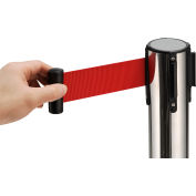 Global Industrial Crowd Control Stanchion, 39"H SS Post, 6-1/2' Red Retractable Belt