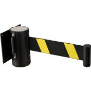Global Industrial Wall Mount Retractable Belt Barrier, Black Case W/6-1/2' Black/Yellow Belt