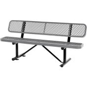 Global Industrial 6' Outdoor Steel Bench w/ Backrest, Expanded Metal, Gray