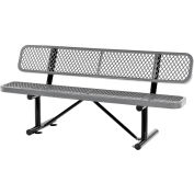Global Industrial™ 6' Outdoor Steel Bench w/ Backrest, Expanded Metal, Gray