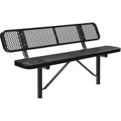 Global Industrial 6' Outdoor Steel Bench w/ Backrest, Expanded Metal, In Ground Mount, Black