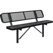 Global Industrial™ 6' Outdoor Steel Bench w/ Backrest, Expanded Metal, In Ground Mount, Black