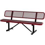 Global Industrial 6' Outdoor Steel Bench w/ Backrest, Expanded Metal, Red