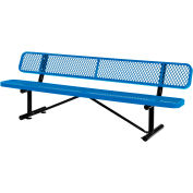 Global Industrial™ 8' Outdoor Steel Bench w/ Backrest, Expanded Metal, Blue
