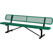 Banc Global Industrial d'extérieur en acier de 2,4 m avec dossier, métal déployé, vert