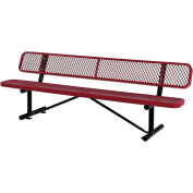 Global Industrial™ 8' Outdoor Steel Bench w/ Backrest, Expanded Metal, Red