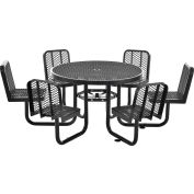 Global Industrial 46" Round Picnic Table w/ 6 Seats, Expanded Metal, Black
