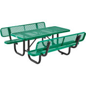 Global Industrial™ 6' Rectangular Picnic Table w/ Backrests, Expanded Metal, Green