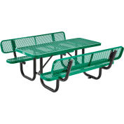 Global Industrial 6' Rectangular Picnic Table w/ Backrests, Expanded Metal, Green
