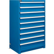 Global Industrial Modular Drawer Cabinet, 9 Drawers, w/Lock, w/o Dividers, 36"Wx24"Dx57"H Blue