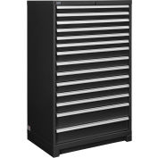 Global Industrial Modular Drawer Cabinet, 14 Drawers, w/Lock, w/o Dividers, 36"Wx24"Dx57"H BLK