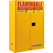 Global Industrial Flammable Cabinet, Manual Close Double Door, 45 Gallon, 43"Wx18"Dx65"H