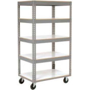 Easy Adjust Boltless 5 Shelf Truck 36 x 18 with Laminate Shelves - Polyurethane Casters