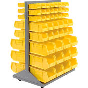 Global Industrial Mobile Double Sided Floor Rack - 96 Blue Stacking Bins 36 x 54