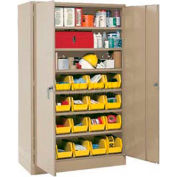 Locking Storage Cabinet 30"W X 15"D X 66"H With 21 Yellow Shelf Bins and 6 Shelves Assembled