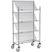 Slant Wire Shelving Truck - 4 Shelves With Brakes - 36"W x 18"D x 69"H