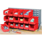 Global Industrial Louvered Bench Rack 36"W x 20"H - 32 of Red Premium Stacking Bins