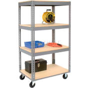 Easy Adjust Boltless 4 Shelf Truck 36 x 24 with Wood Shelves - Polyurethane Casters