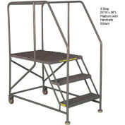 Mobile 3 Step Steel 24"W X 36"L Work Platform Ladder With Handrails - WLWP132436
