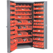 Global Industrial™ Bin Cabinet Deep Door - 132 Red Bins, 16-Gauge Unassembled Cabinet 38x24x72