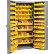 Global Industrial Bin Cabinet Deep Door - 144 Yellow Bins, 16 Ga. Unassembled Cabinet 38x24x72