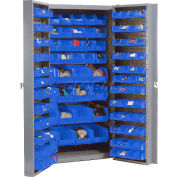 Global Industrial Bin Cabinet Deep Door - 136 Blue Bins, 16-Gauge Unassembled Cabinet 38x24x72